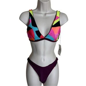 NWT Maaji Reversible Bikini Swim Set Medium triangle criss cross back geometric